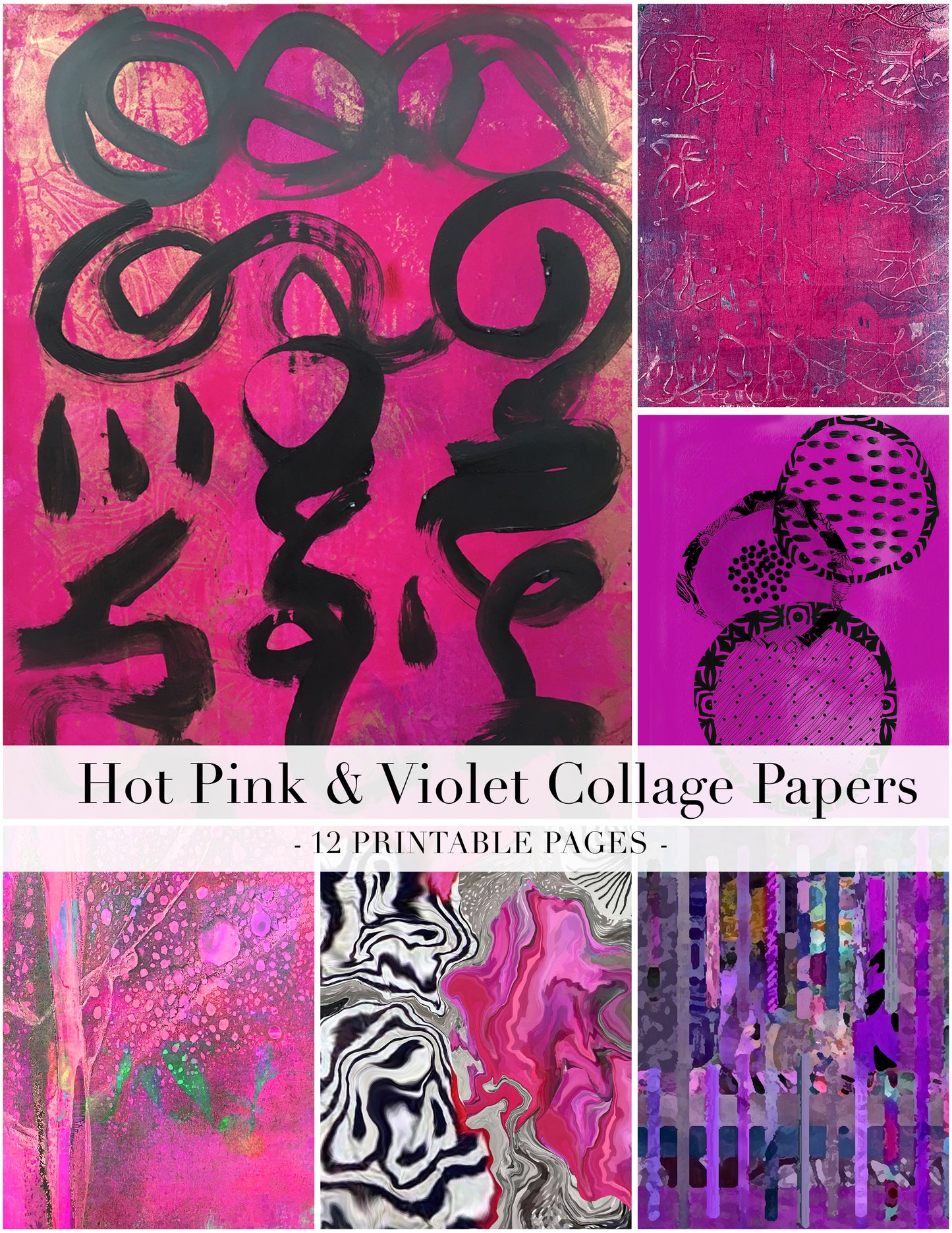 Hot Pink & Violet Collage Papers - 12 Page Printable Download 033