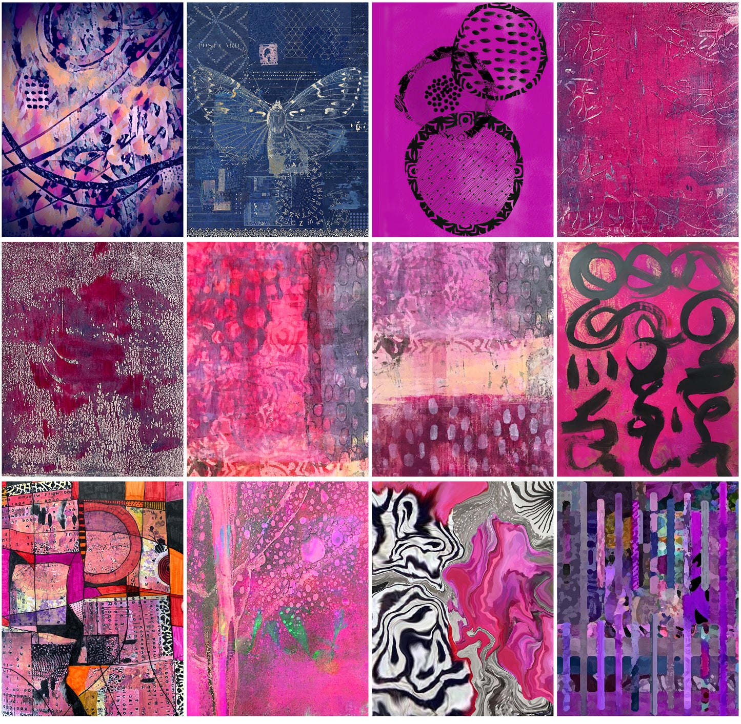 Hot Pink & Violet Collage Papers - 12 Page Printable Download 033