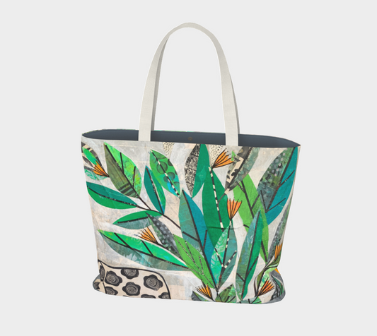 Tote bag with leaf pattern on a white background