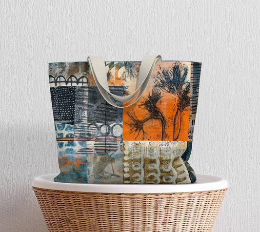 Forest Floor Botanical Collage - Large Lined Tote Bag