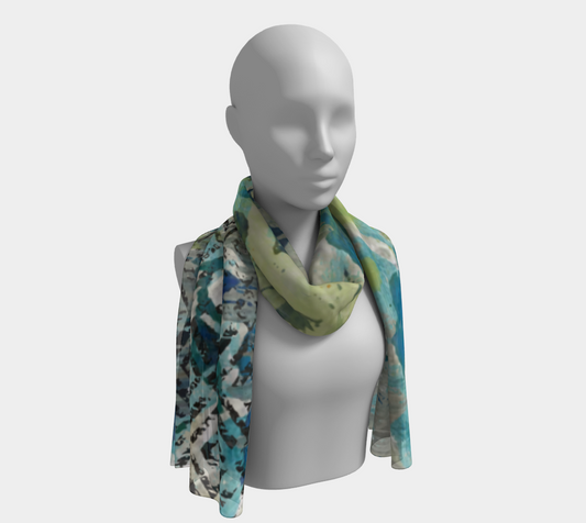 Mannequin wearing a colorful scarf on a white background