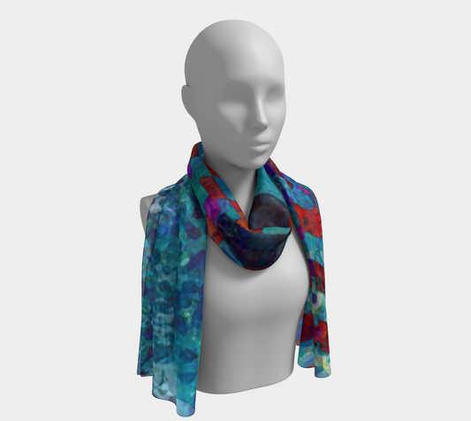 Mannequin wearing a colorful scarf on a white background
