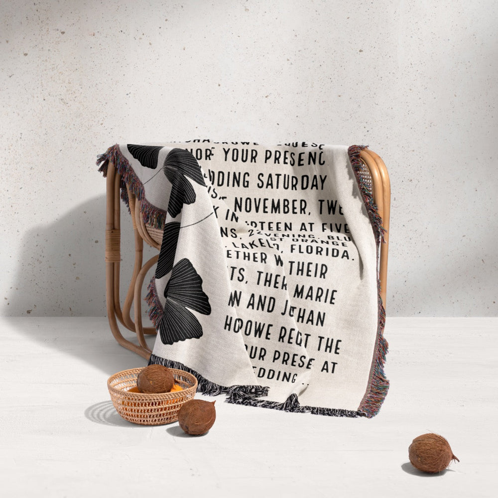 Black Ginkgo Personalized Wedding Woven Blanket