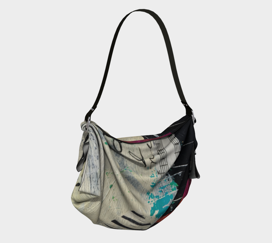 Hobo bag with a unique design on a light gray background