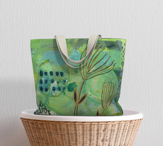Growing Green Abstract Botanical - Large Lined Tote Bag