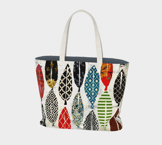 Leaf Field Botanical Collage - Large Lined Tote Bag