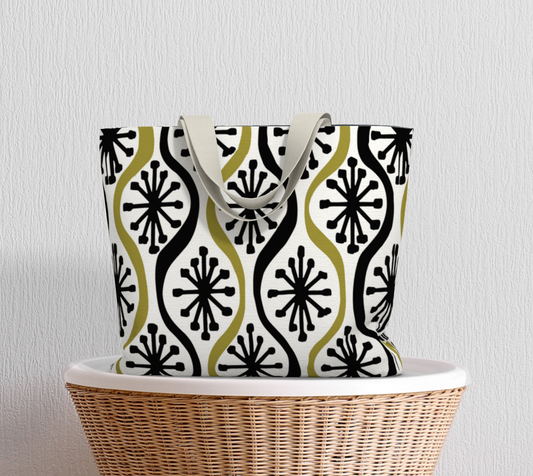 Ogee Stars Abstract Geometric - Large Lined Tote Bag