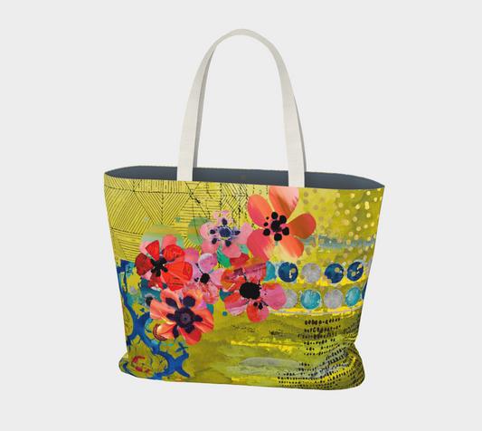Olive Blooms Abstract Art - Large Lined Tote Bag