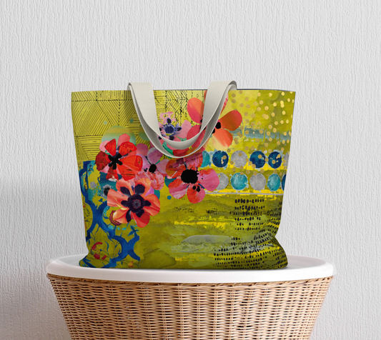 Olive Blooms Abstract Art - Large Lined Tote Bag