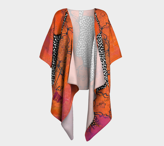 Rust Lattice Abstract Art - Draped Kimono Shawl