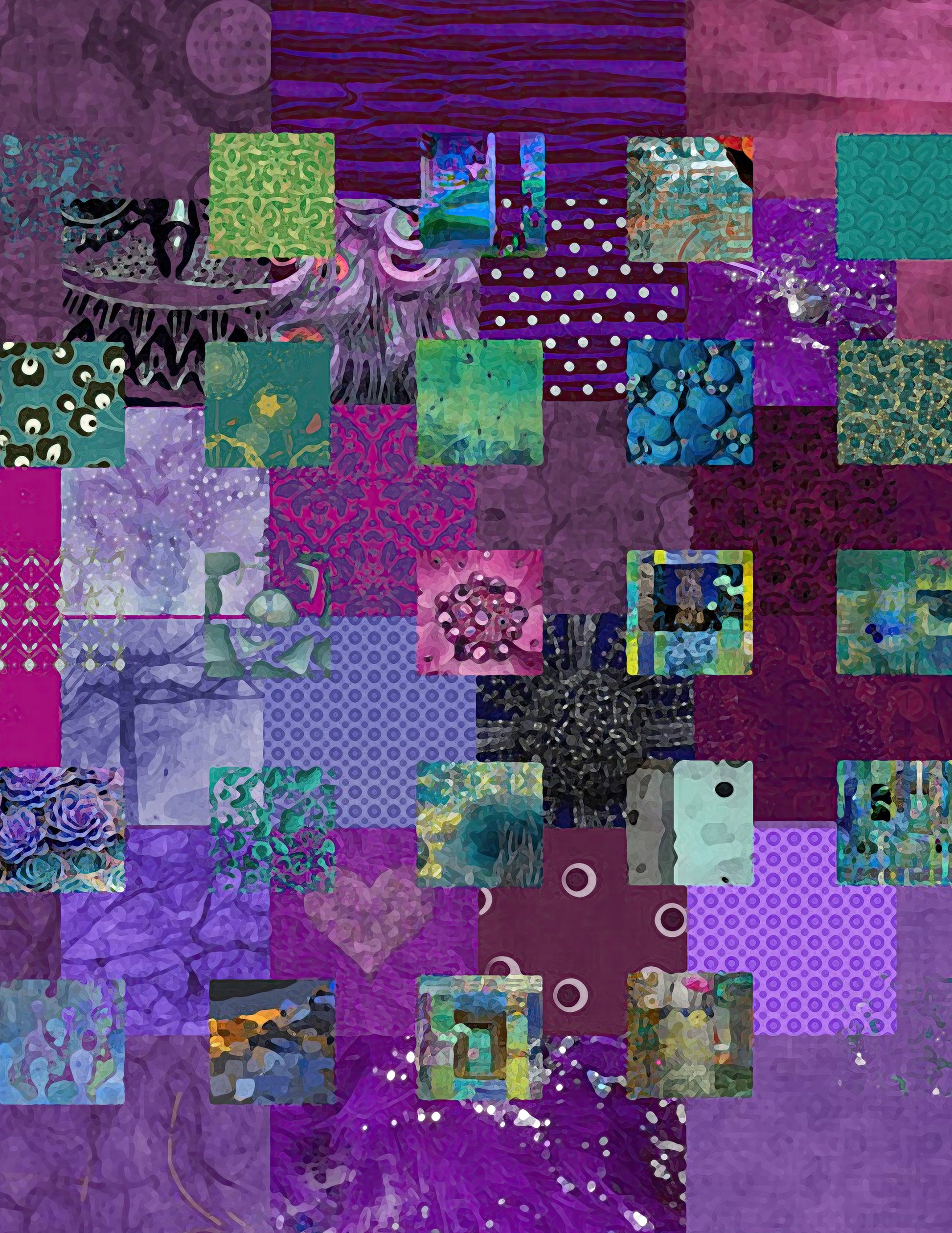 Multicolored quilt with various patterns and textures