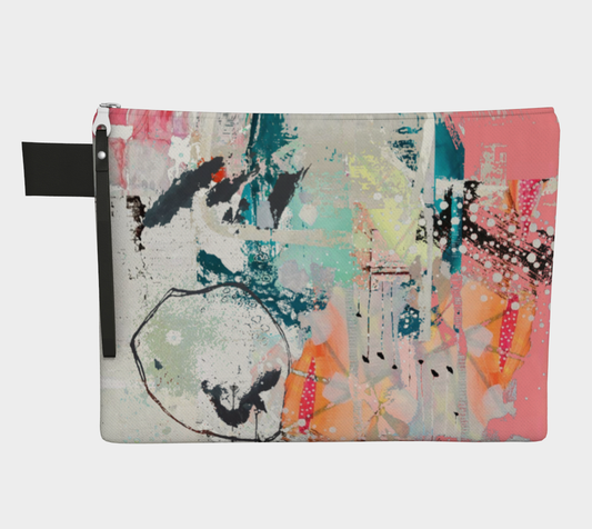 Colorful abstract art pouch on a white background
