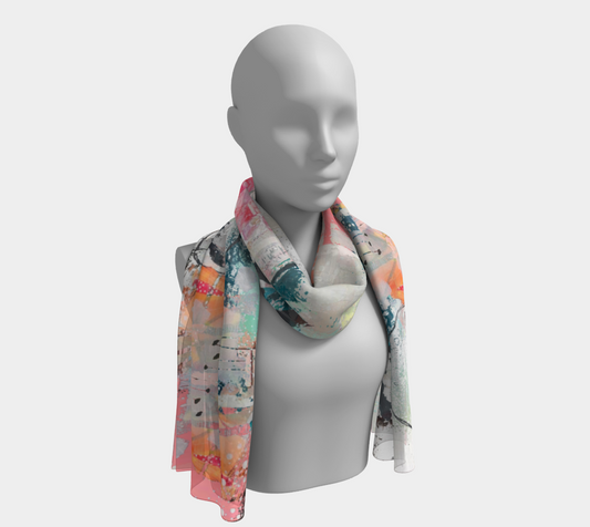 Mannequin wearing a colorful scarf on a white background