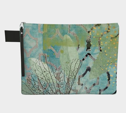 Teal Hydrangea Botanical - Lined Zipper Carry-all