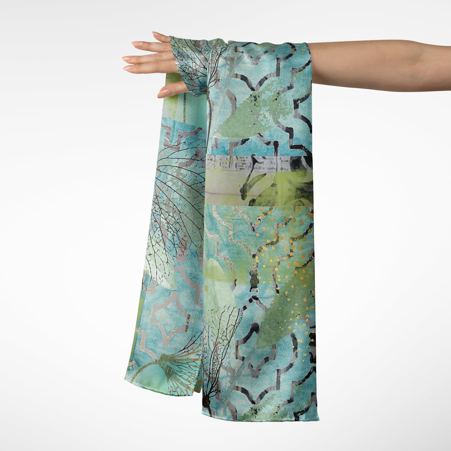 Teal Hydrangea  - Abstract Botanical Art Long Scarf
