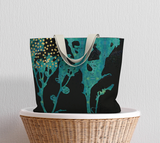 Teal Wildflower Botanical Art - Large Lined Tote Bag