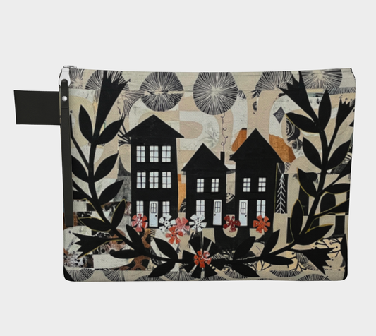 Village Folk Art Collage - Lined Zipper Carry-All