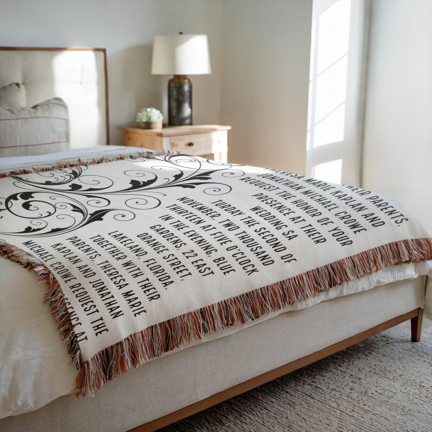 Black Scroll Personalized Wedding Woven Blanket
