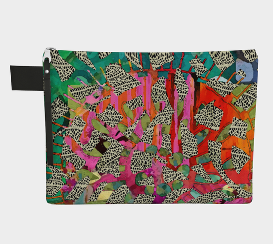 Colorful patterned pouch on a white background