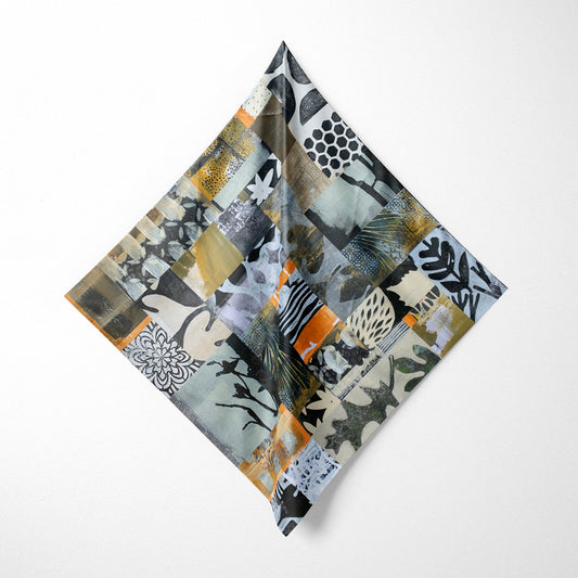 Patterned fabric with a mix of colors on a white background