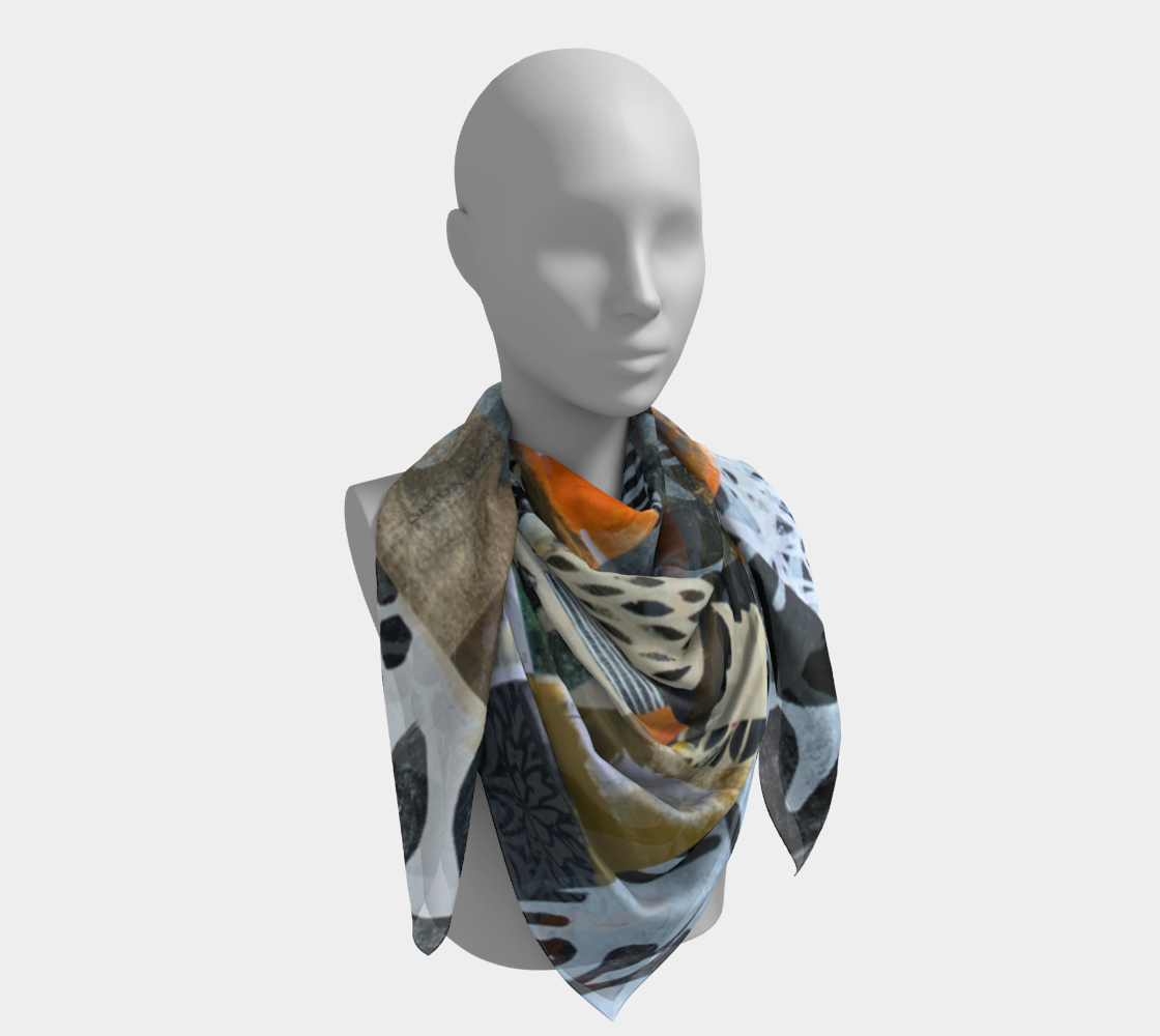 Mannequin wearing a patterned scarf on a white background
