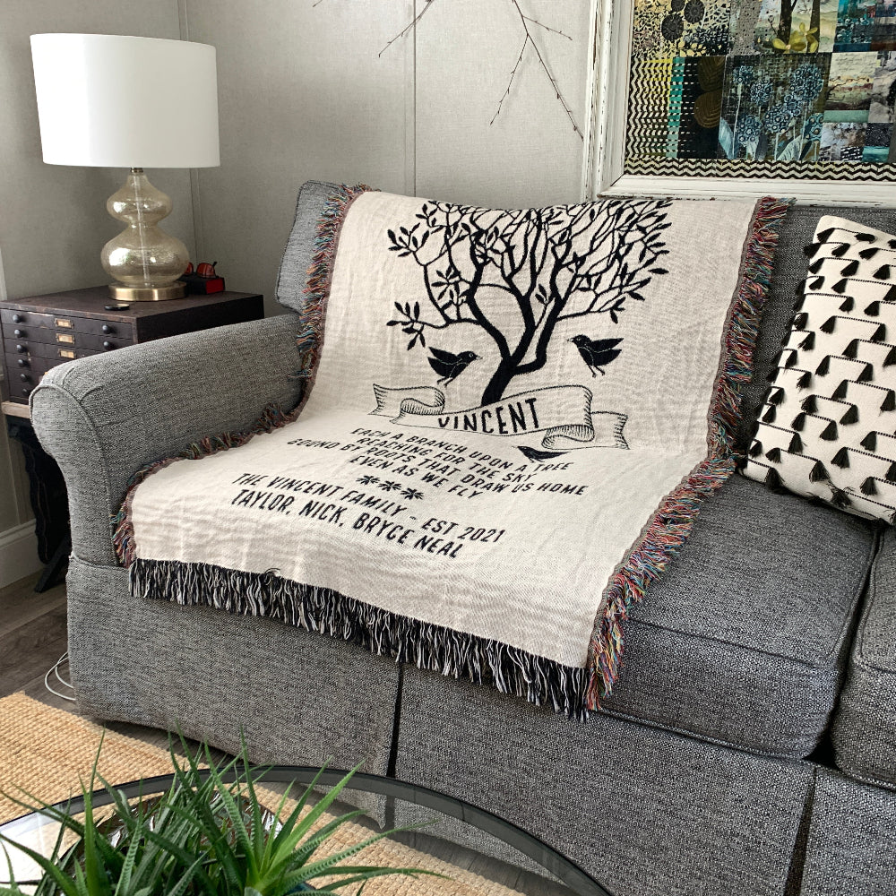 Family Tree Birds Personalized Family Woven Blanket