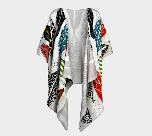 Leaf Field - Abstract Collage Art Draped Kimono Shawl