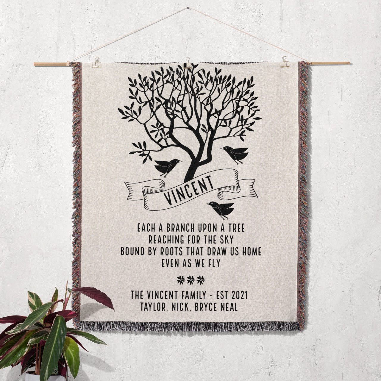 Family Tree Birds Personalized Family Woven Blanket