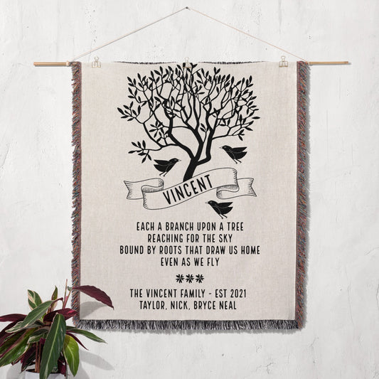 Family Tree Birds Personalized Family Woven Blanket
