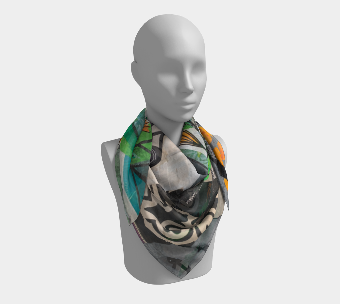 Mannequin wearing a colorful scarf on a white background