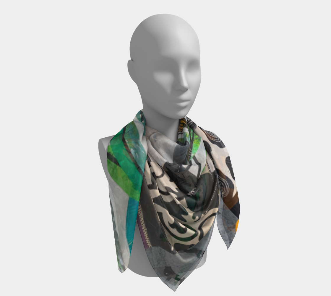 Mannequin wearing a patterned scarf on a white background