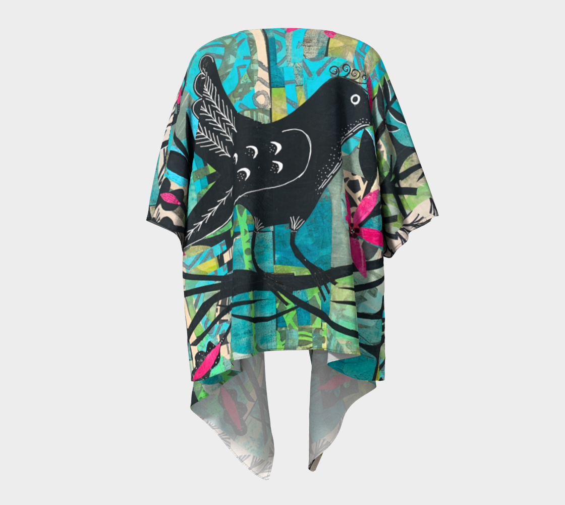Pretty Bird Folk Art Collage - Draped Kimono Shawl