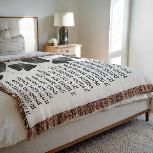 Black Ginkgo Personalized Wedding Woven Blanket