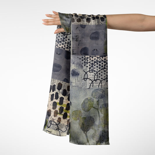 Grey Eucalyptus Botanical Collage - Long Scarf