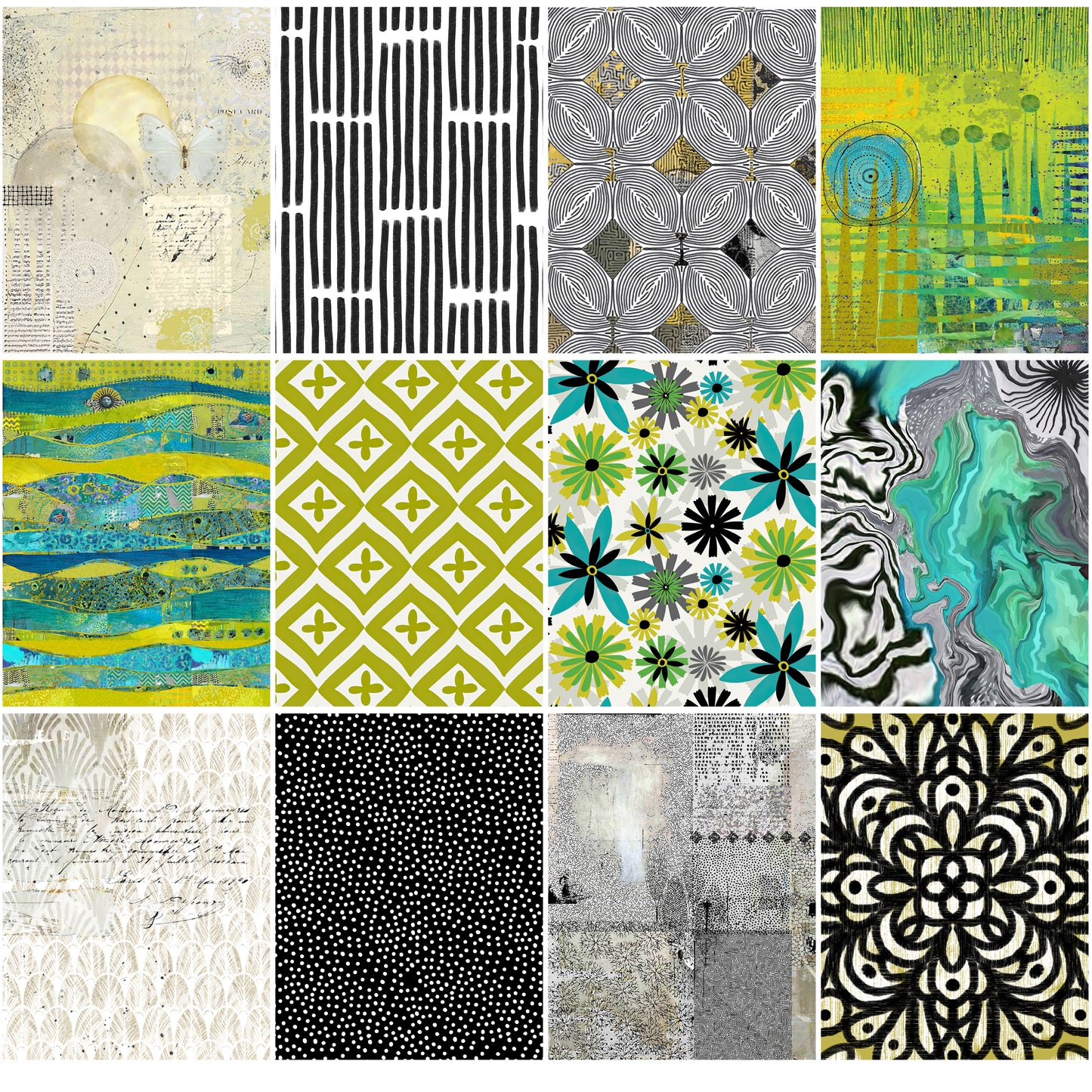 Collage of various abstract patterns in different colors and styles.
