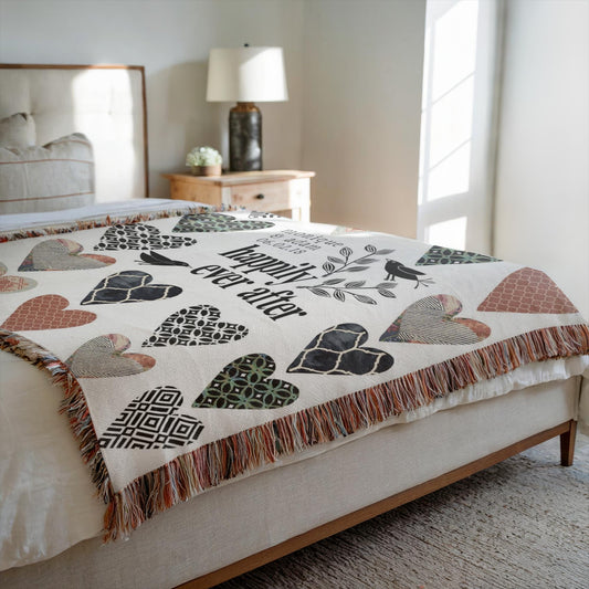 Happily Heart Grid Personalized Wedding Woven Blanket
