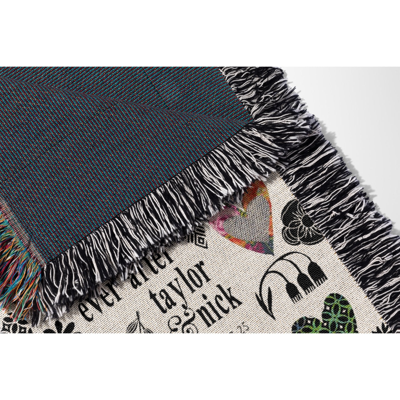 Happily Heart Icons Personalized Wedding Woven Blanket