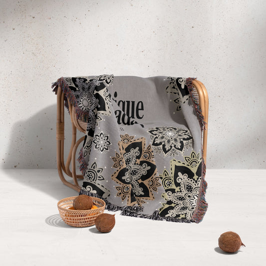 Grey Mandala Personalized Wedding Woven Blanket