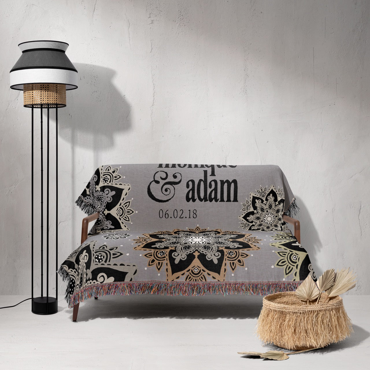 Grey Mandala Personalized Wedding Woven Blanket