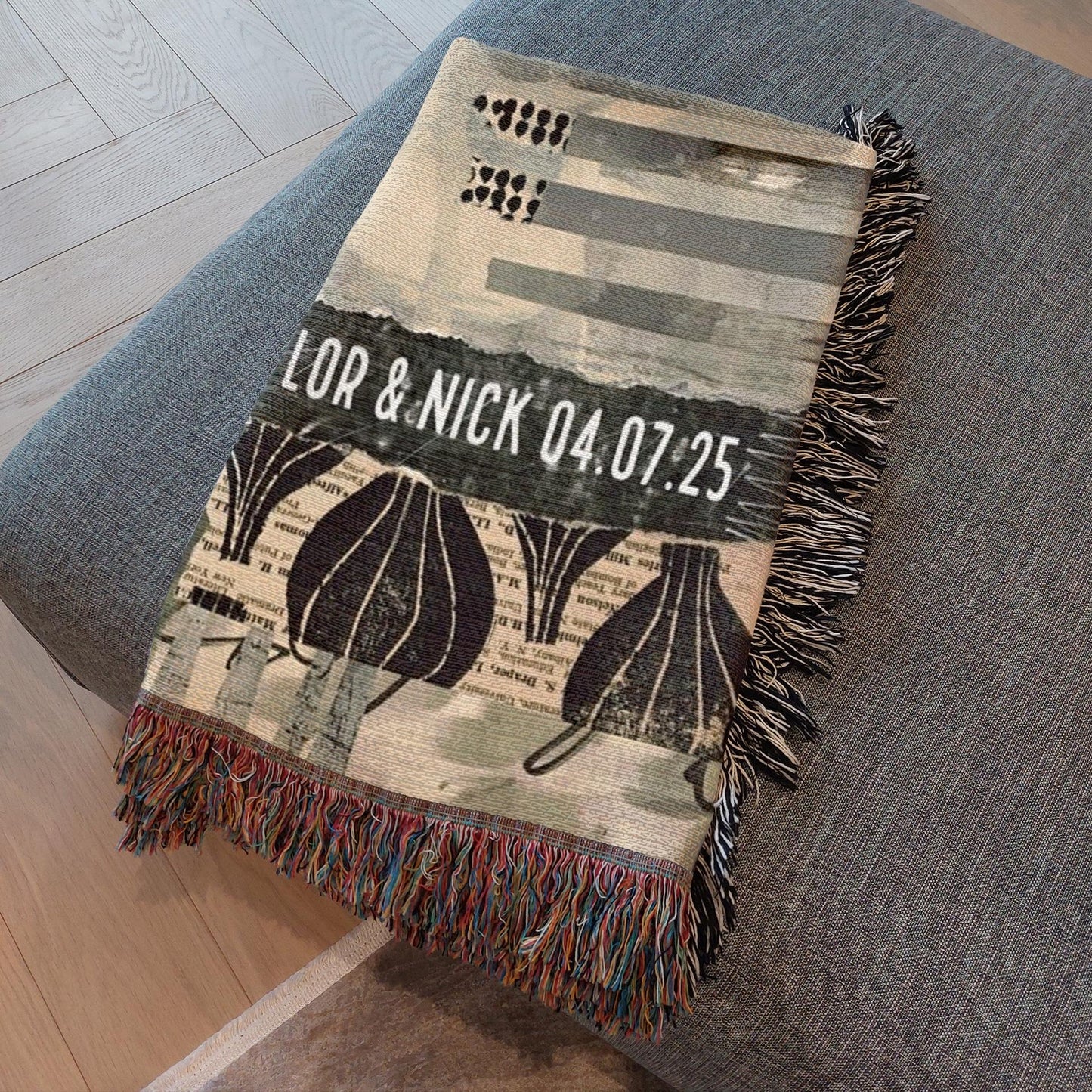 Mono Leaf Green Personalized Wedding Woven Blanket