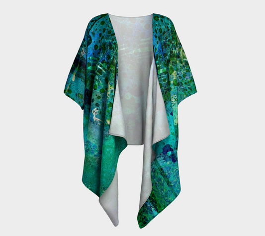 Teal Dissolve Draped Kimono