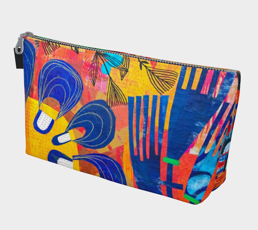 Colorful pouch with abstract design on a white background