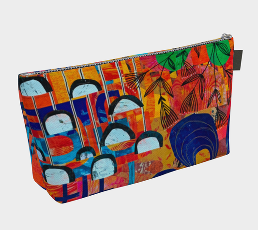 Colorful pouch with abstract design on a white background