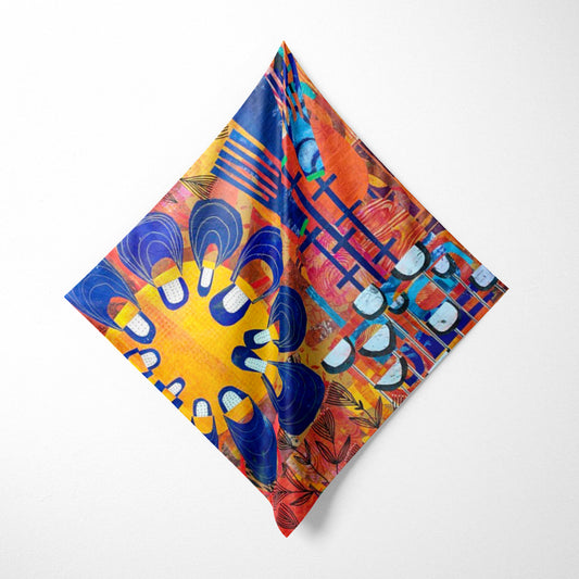 Colorful bandana with abstract design on a white background