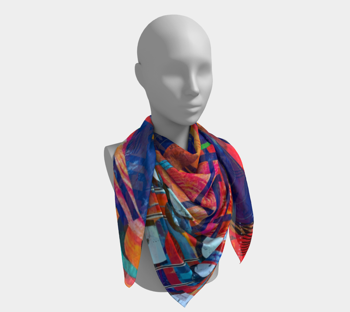 Mannequin wearing a colorful scarf on a white background