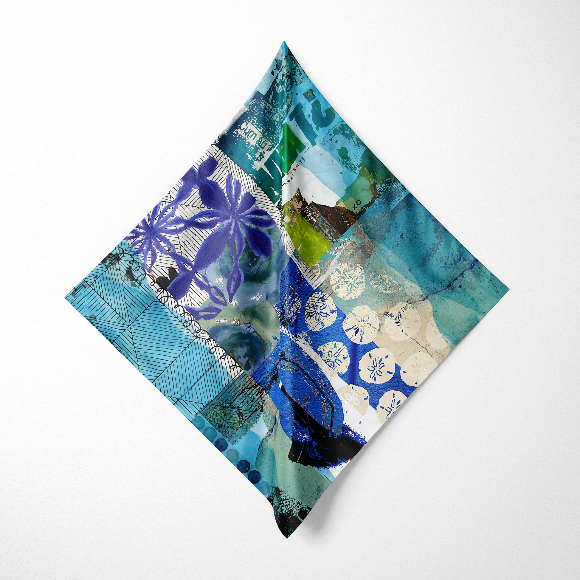 Colorful abstract patterned fabric on a white background