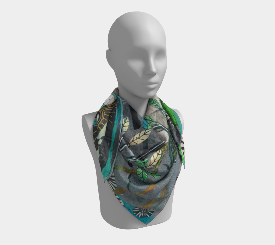 Mannequin wearing a patterned scarf on a white background