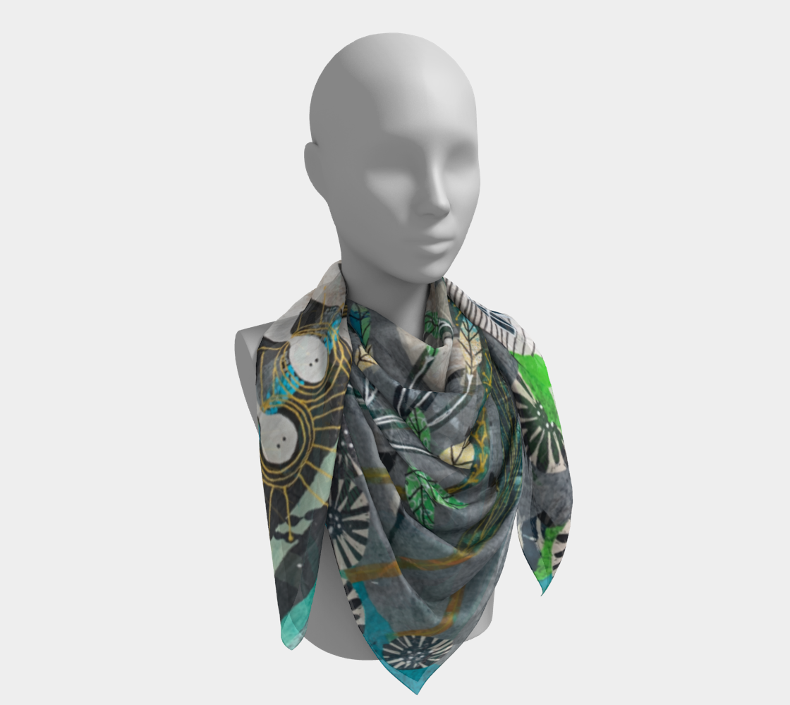 Mannequin wearing a patterned scarf on a white background