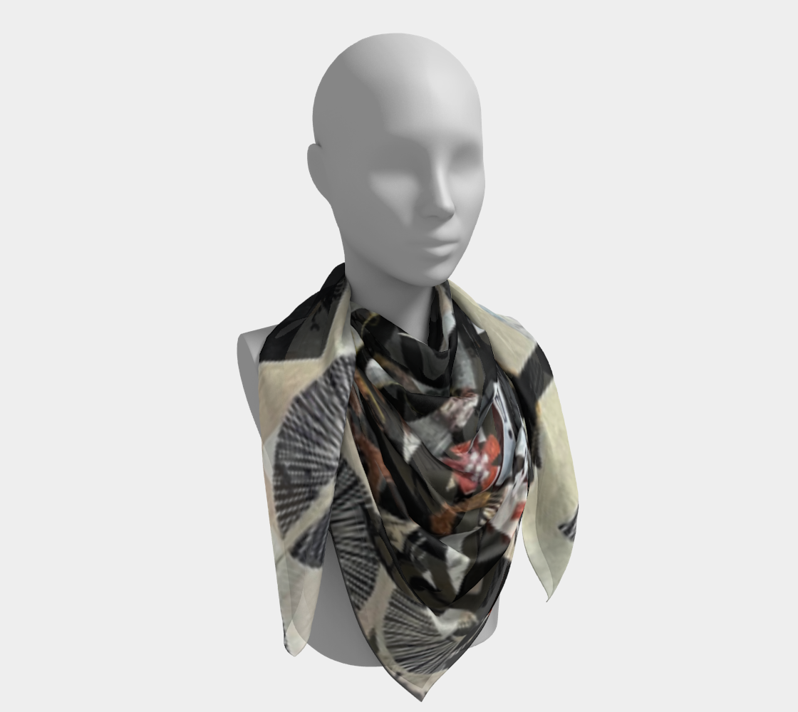 Mannequin wearing a patterned scarf on a white background