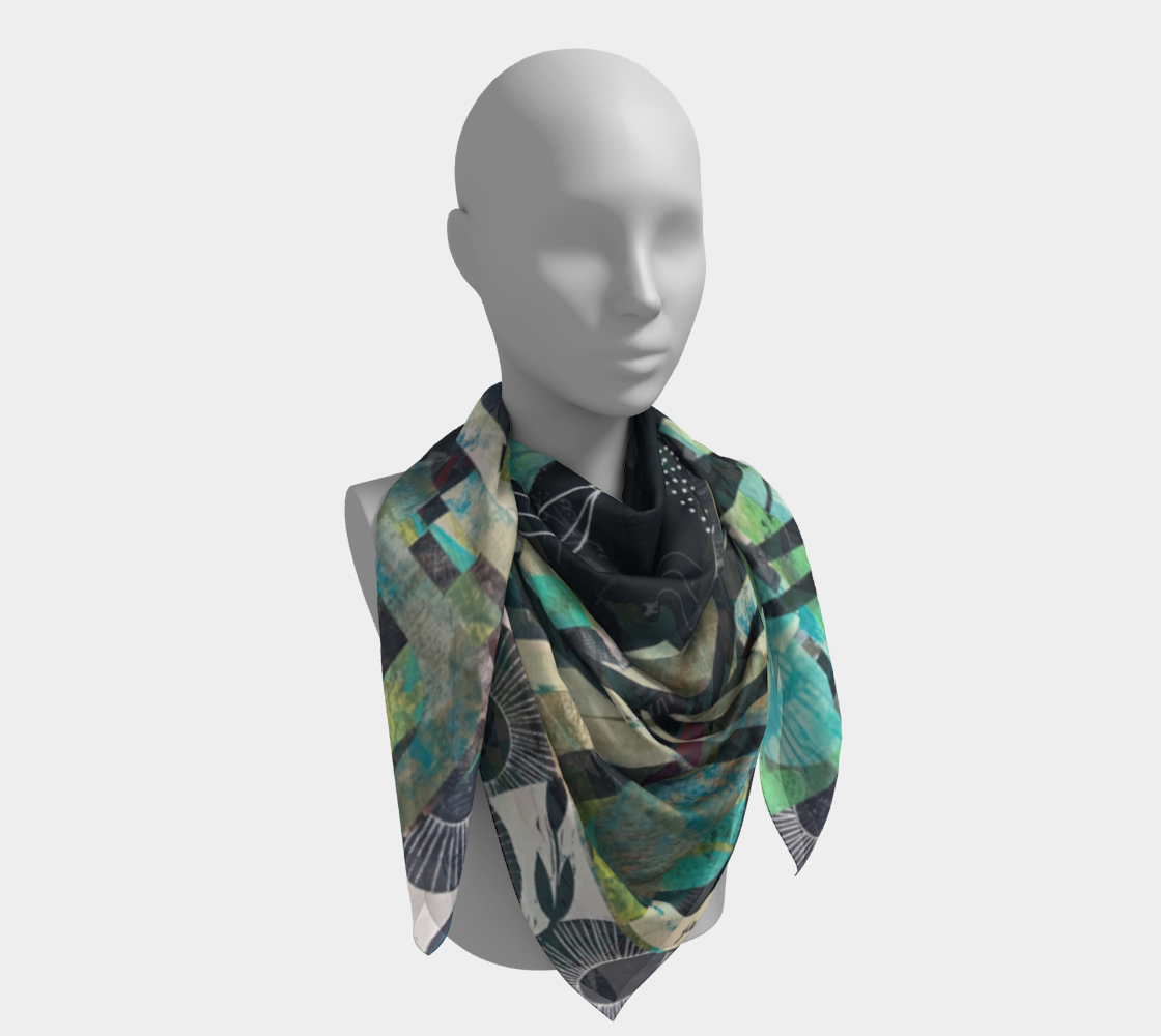Mannequin wearing a patterned scarf on a white background